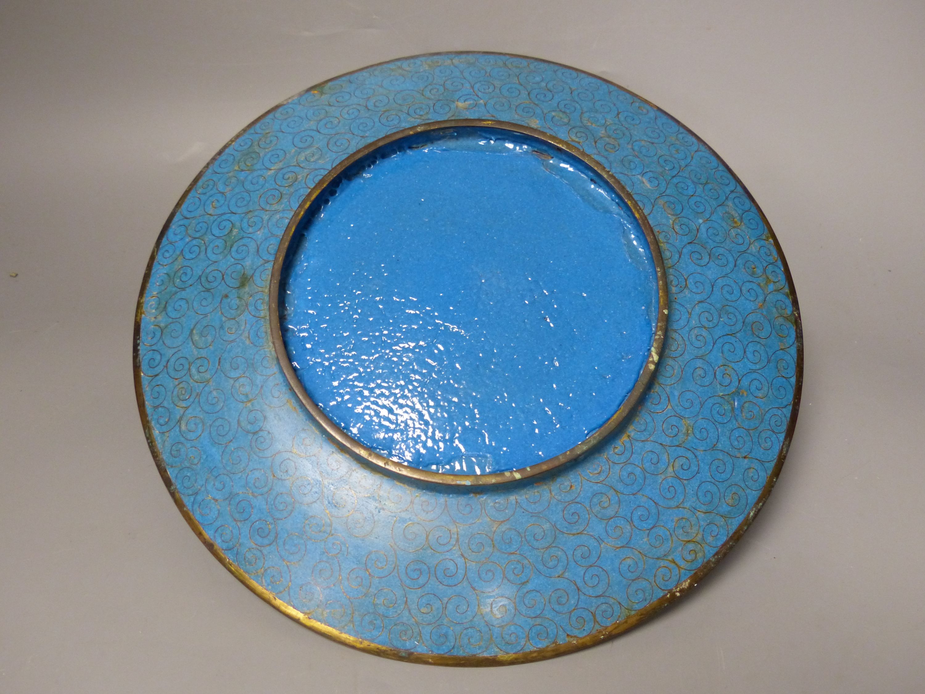 A Japanese cloisonne enamel dish, diameter 28cm